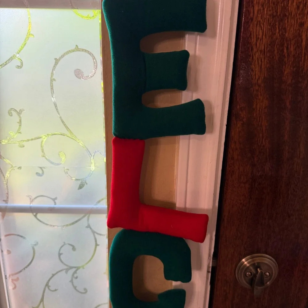 VTG Plush Reindeer Christmas Welcome Hanging Banner door sign felt fabric Xmas